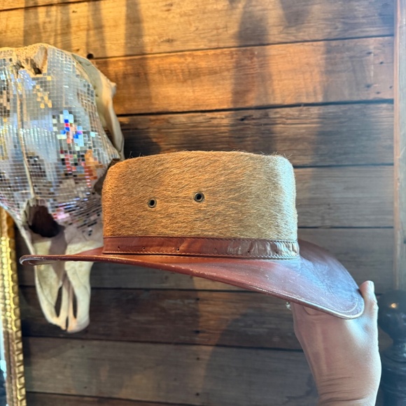 Vintage hair on hide leather hat main image 6